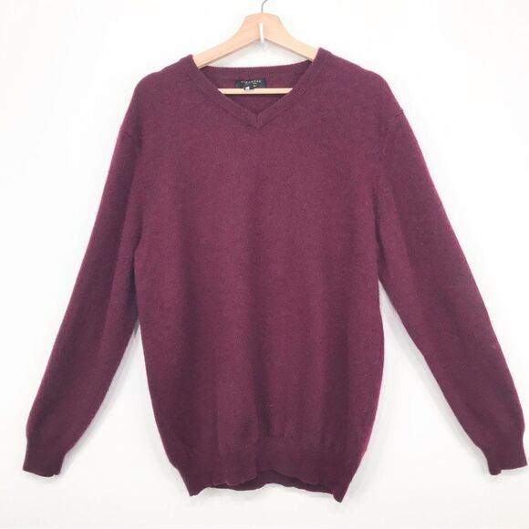 Club Room Luxury 100% Cashmere Burgundy V Neck Pullover Sweater - Picture 1 of 14